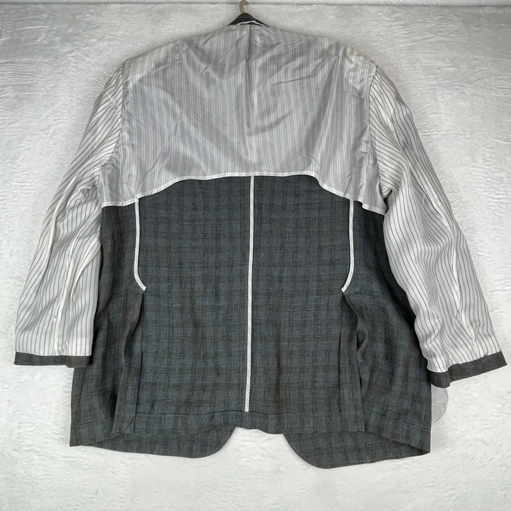 Flynt Sparrow‎ 44R Linen Blazer Gray Plaid Ticket Pocket Summer Sport Coat